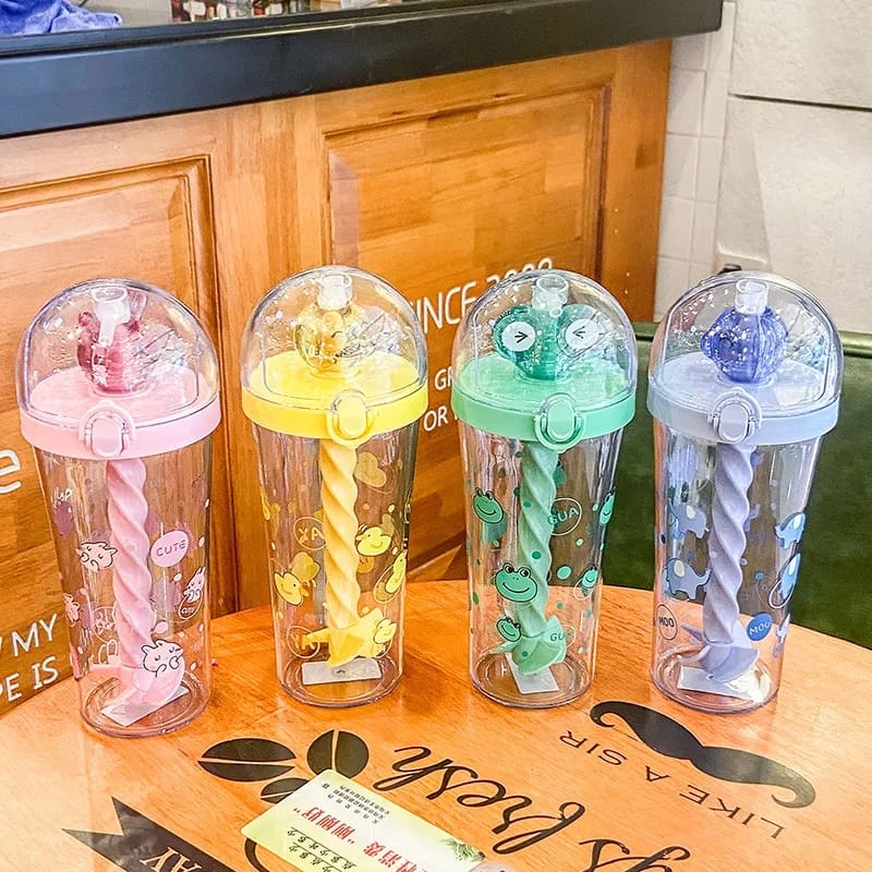 Cute Cartoon Mixing Cup Water Bottle With Straw