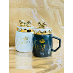 Ceramic King Queen Cut Mug With Bow Knot Design Lid