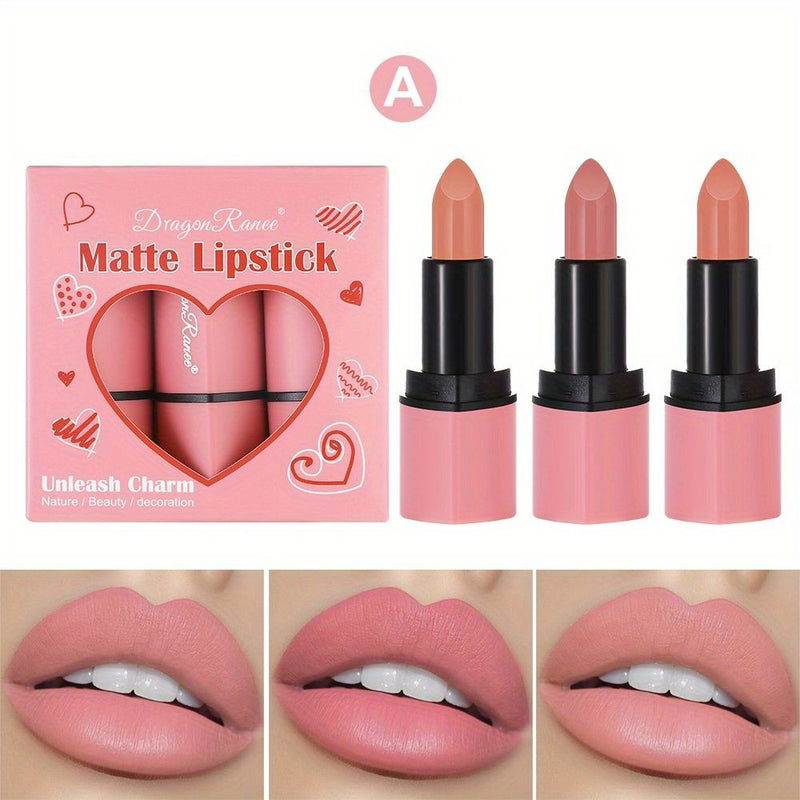 Dragon Ranee Heart Shape Matte High Shine 3Pcs Lipstick