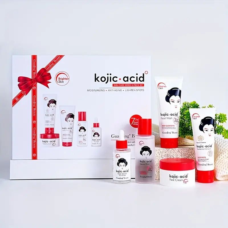 Kojic Acid Whitening Anti Aging Lighten Spots Skin Care Series 5pcs Set