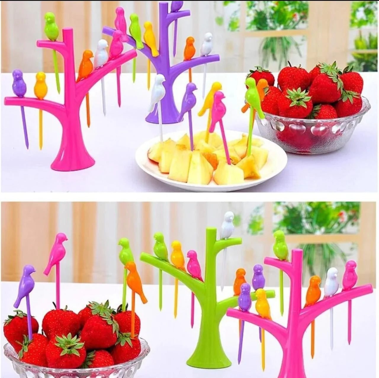 Mini Bird Shape Toothpick Fruit Fork With Tree Shape Stand