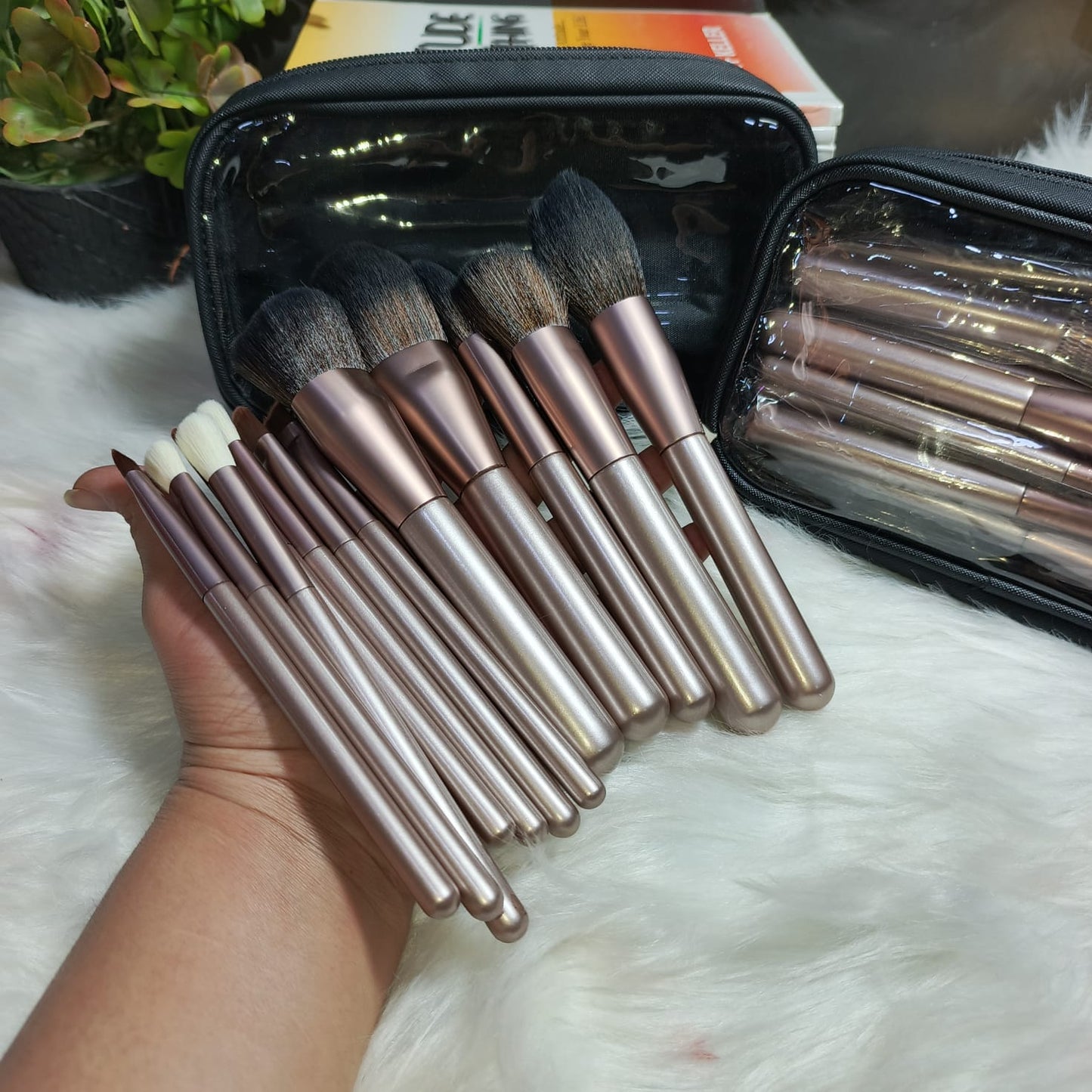 Premium Ultra-Soft Rose Gold Complete Face & Eye Makeup Brush Kit