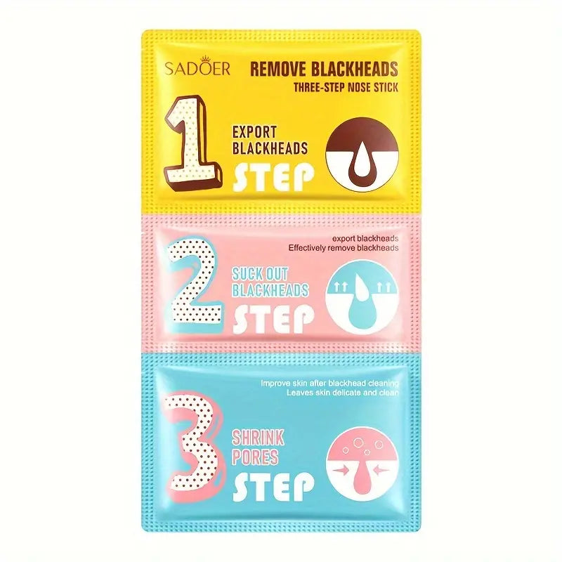 Sadoer 3in1 Blackhead Cleaning Three-step Nose Patch Deep Cleans Pores Peeling Off Nose Strips