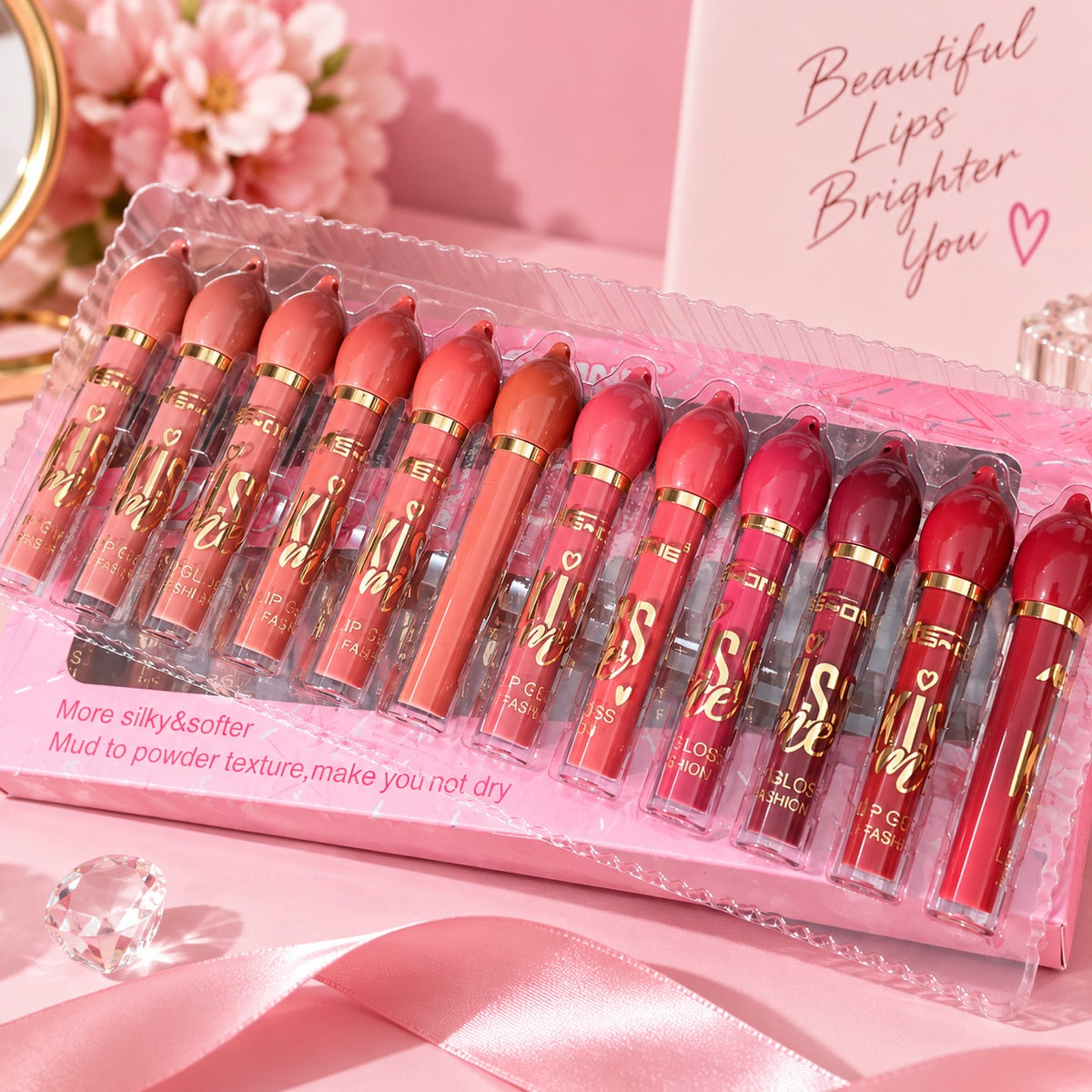 KS-ONE 12 Color Matte Lipgloss Set Smooth Long-Lasting Lip Makeup