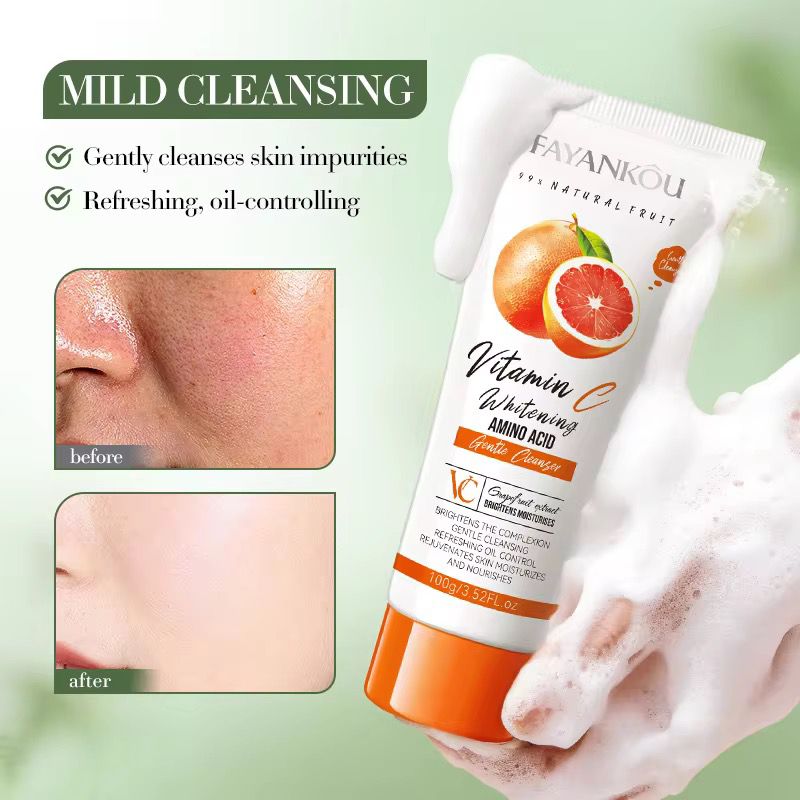 FAYANKOU Grapefruit VC Whitening Amino Acid Clean Makeup Residue Delicate Moisturizing Deep Cleansing Foam Face Wash Cleansing