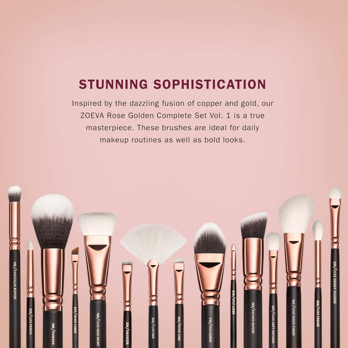 Zoeva Rose Golden Complete Brushes Set - 15 pcs