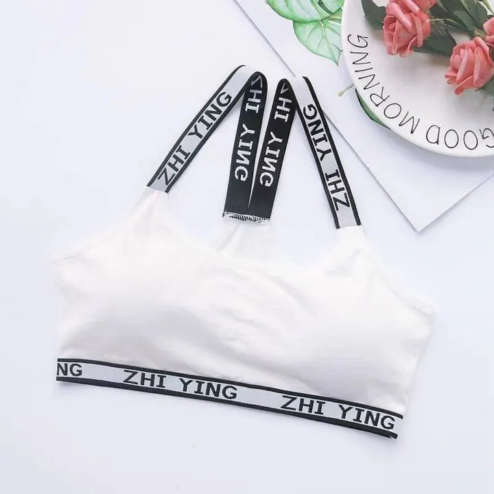 Zhi Ying Sports Padded Teenage Bra Removable Pad Free Size Adjustable From 28to34 Color White