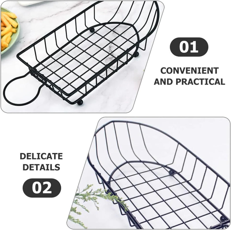 Iron Boat Shape Food Basket With Sauce Dippers For Snack French Fries For Home Restaurant