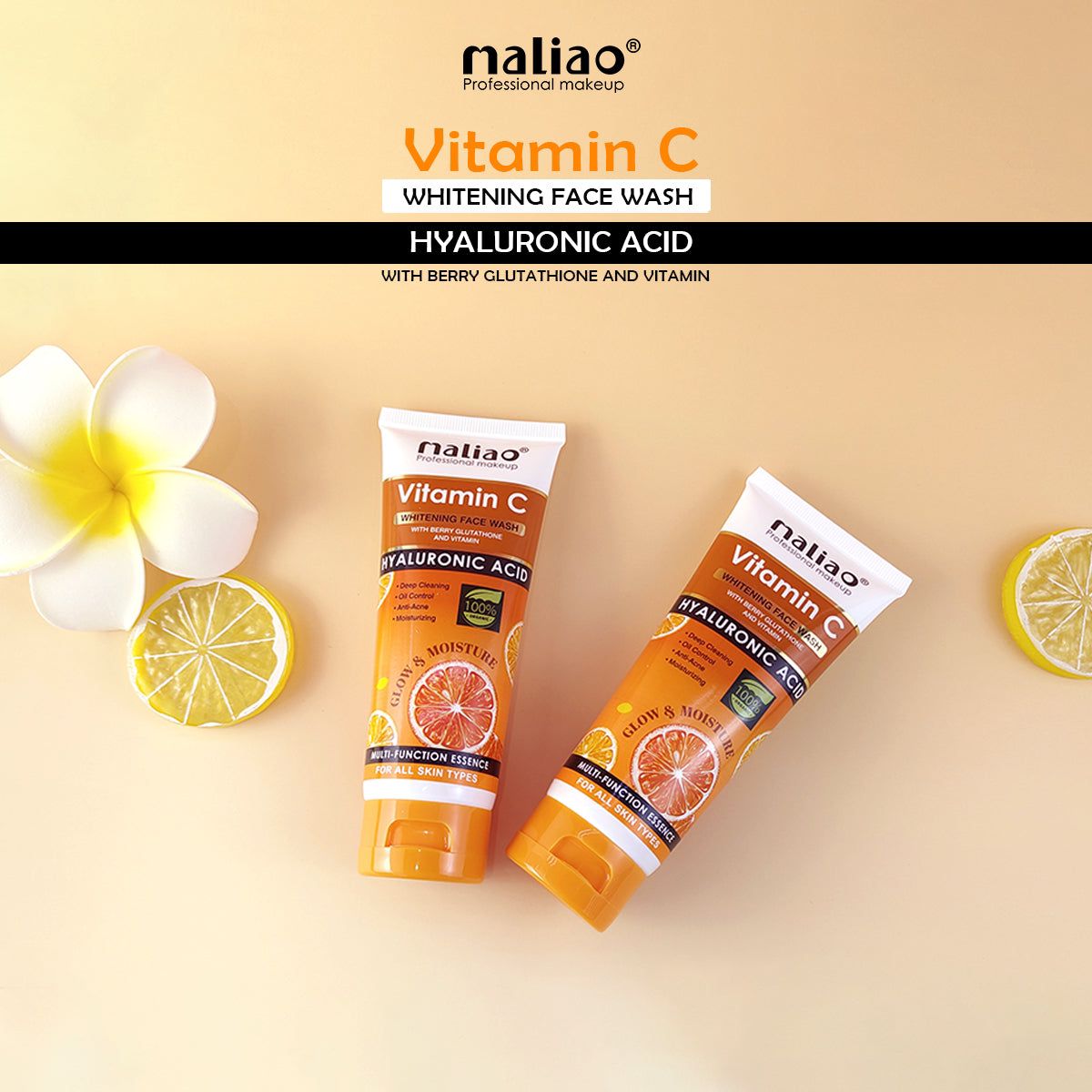 Maliao Vitamin C Whitening Face Wash With Berry Glutathione And Vitamin Hyaluronic Acid Face Wash