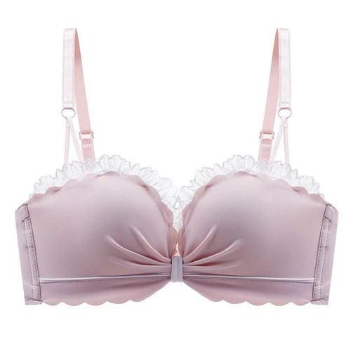 Beautygirl Cute Stylish Contrast Bow Style Push Padded Adjustable Straps Back Closure Bra 8881 (Color Pink)