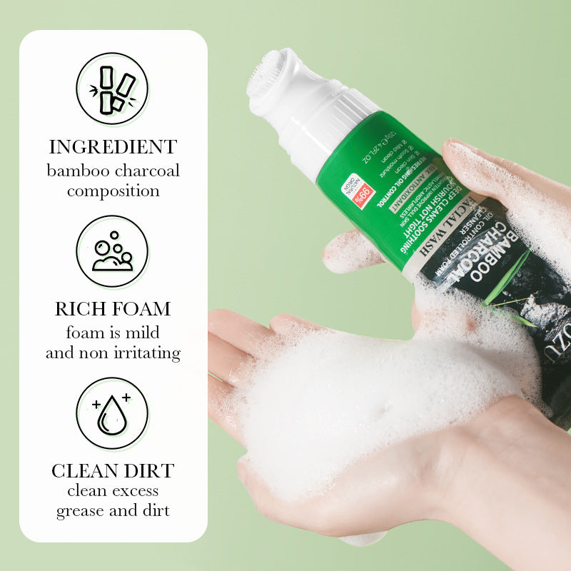 ZOZU Bamboo Charcoal Face Wash Deep Cleansing Cleanser With Brush 120g