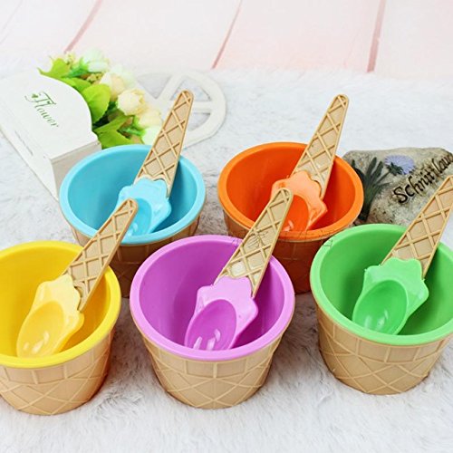 Cute Waffle Design Ice Cream Cup With Spoon