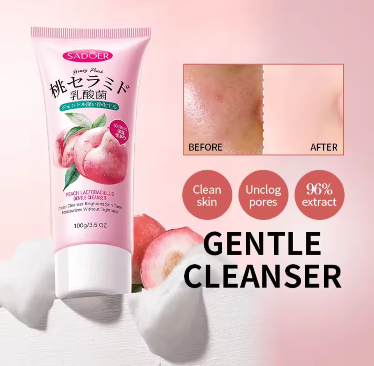 Sadoer Honey Peach Lactobacillus Hydrate Face Cleanser