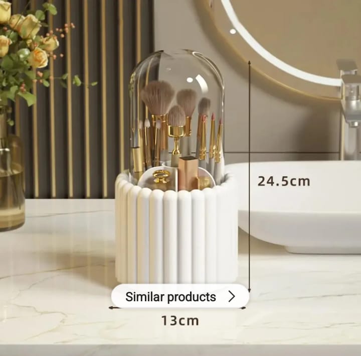360° Rotating Makeup Brush Holder with Lid Cosmetic Storage Makeup Box Jewelry Container Organizer