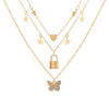 3 Layers Chain With Heart Stars Lock Butterfly Necklace