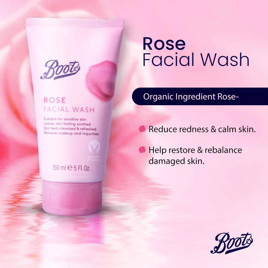 BOOTS ROSE FACIAL WASH TUBE 150ML