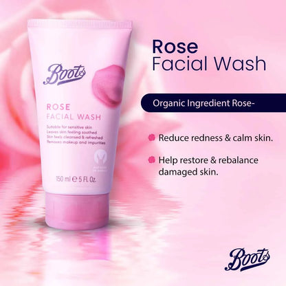 BOOTS ROSE FACIAL WASH TUBE 150ML