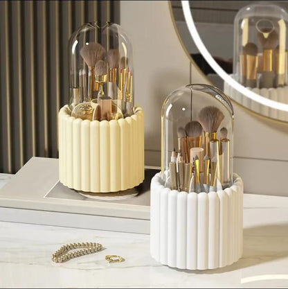 360° Rotating Makeup Brush Holder with Lid Cosmetic Storage Makeup Box Jewelry Container Organizer
