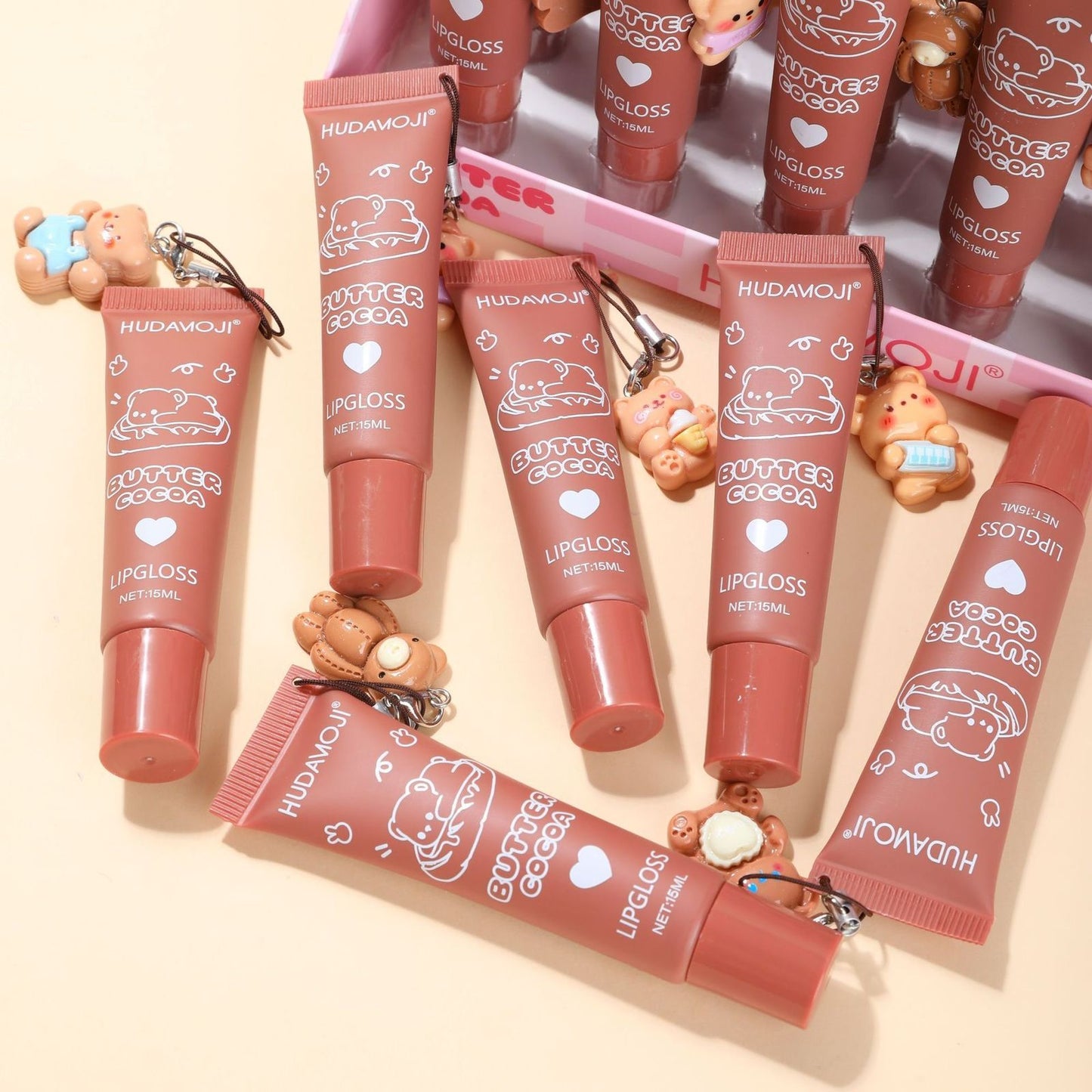 Hudamoji 6pcs Cocoa Butter Bear Tube Lip Gloss
