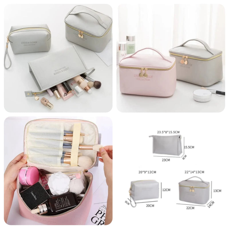 Set of 3Pcs PU Leather Makeup Travel Bag