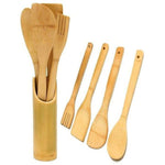 Bamboo Wooden Kitchen Cooking Spoon 4Pcs Utensils With Utensils Holder