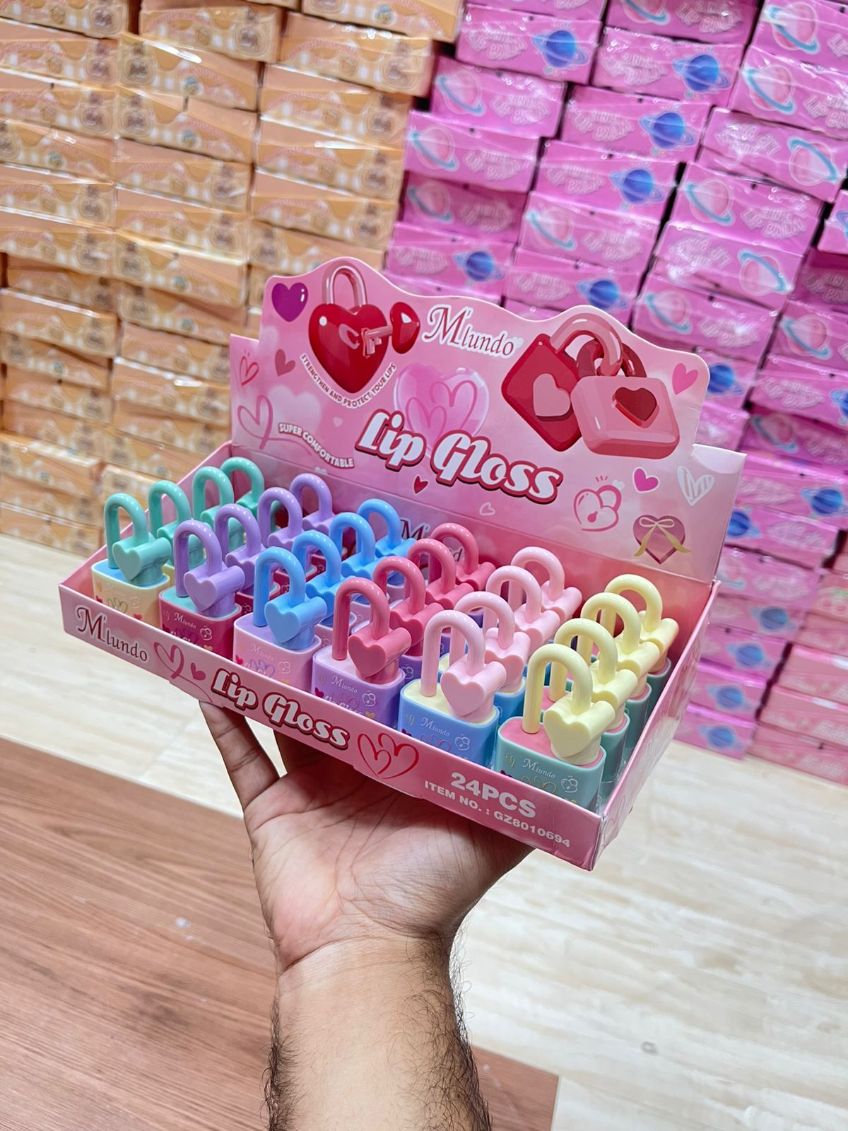 Miundo 6pcs Pink Magic Heart Lock Shape Lipgloss 6pcs Set