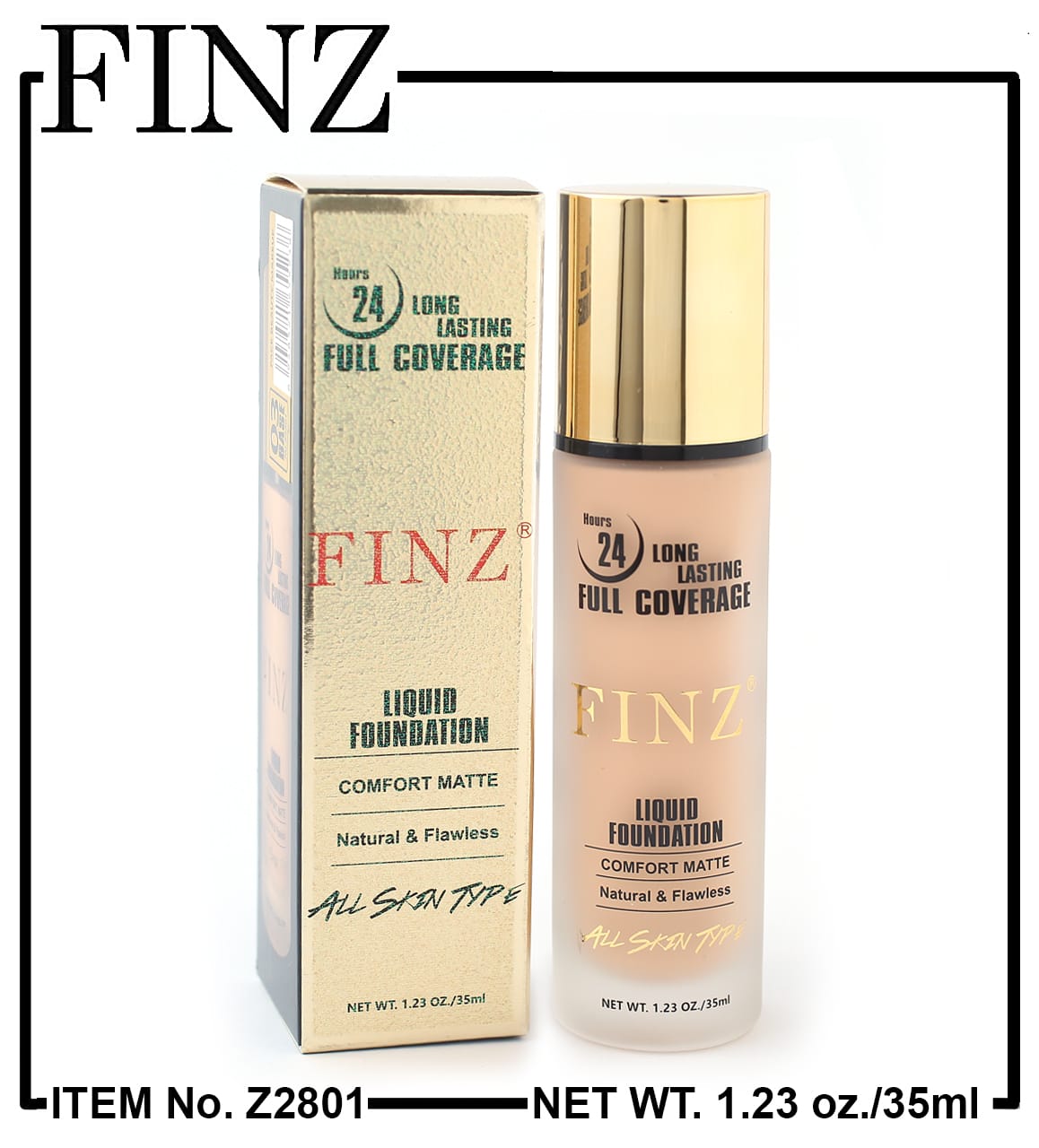 FINZ 24 Hours Long Lasting Full Coverage Liquid Foundation Comfort Matte Natural And Flawless