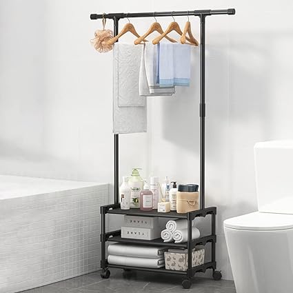 Multifunctional Cloth Hanger Rack With Wheels Storage Shelf Cloth Organizer Wardrobe