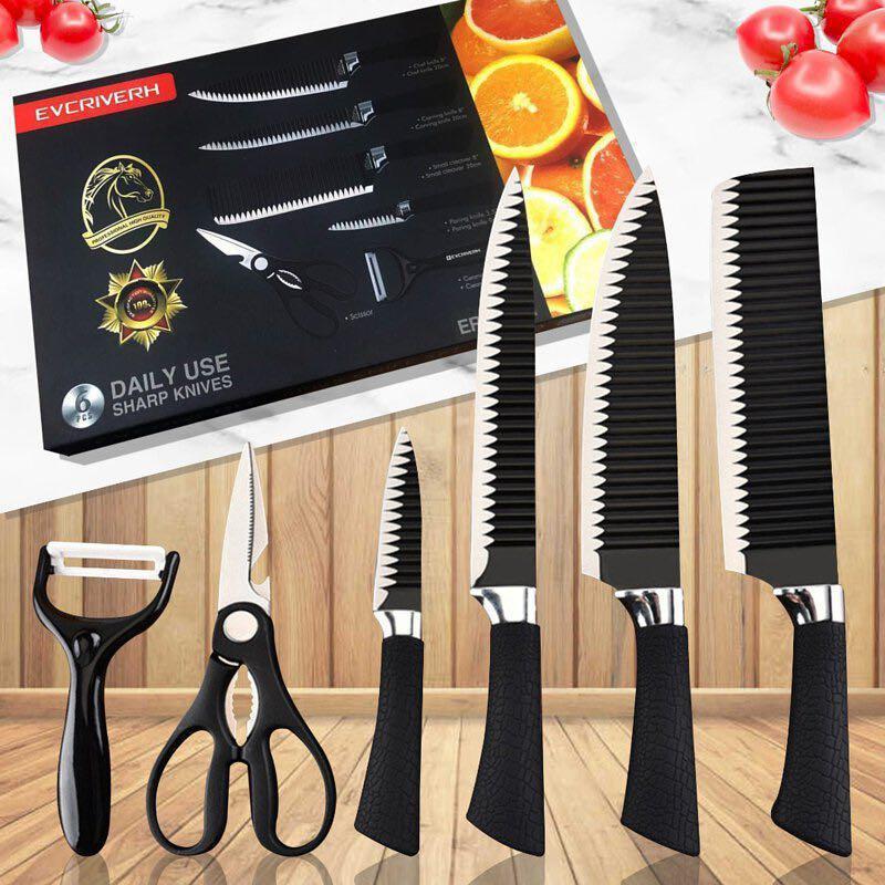 Non Stick With Stainless Steel Black Kitchen Knife 6Pcs Set