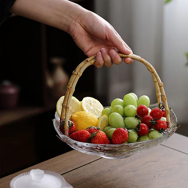 Multipurpose Portable Acrylic Dry Fruit Tray With Wooden Style Handle