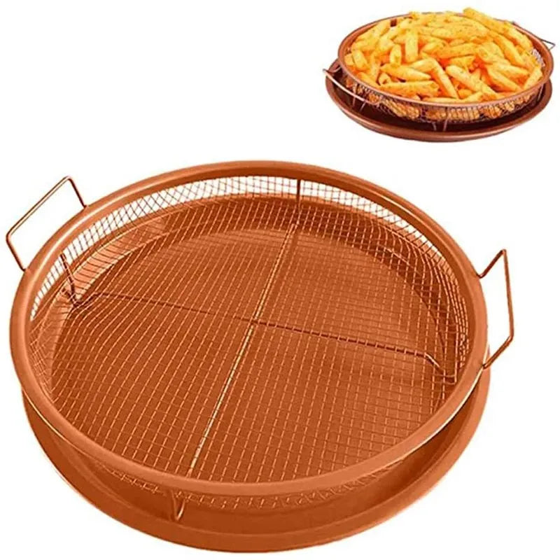 Crisper Round Tray Air Fryer Tray for Oven BBQ Basket with Non-stick Net for Grilling