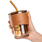 Coffee Or Tea Mug Cup With Drinking Straw Lid and PU Leather Sleeve