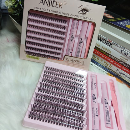 ANJIEER Mink & Soft Natural DIY Cluster Lashes Extension Kit
