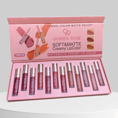 Qoiden Rose QR Soft And Matte Lipgloss 12pcs Set