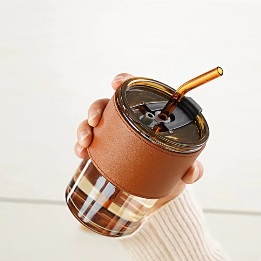 Glass Coffee Mug With Straw