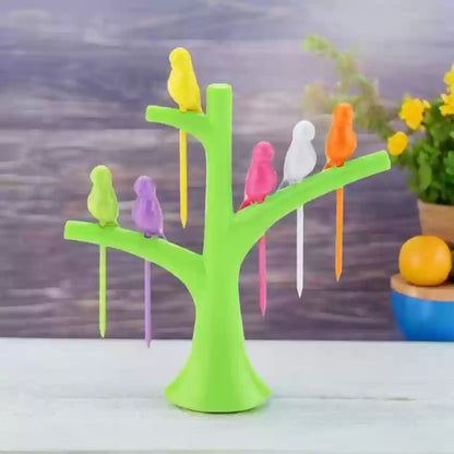 Mini Bird Shape Toothpick Fruit Fork With Tree Shape Stand