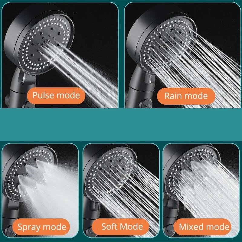 Multifunction 5 Mode Adjustable High Pressure Shower One-key Stop Water Massage Shower Head Water Saving Nozzle