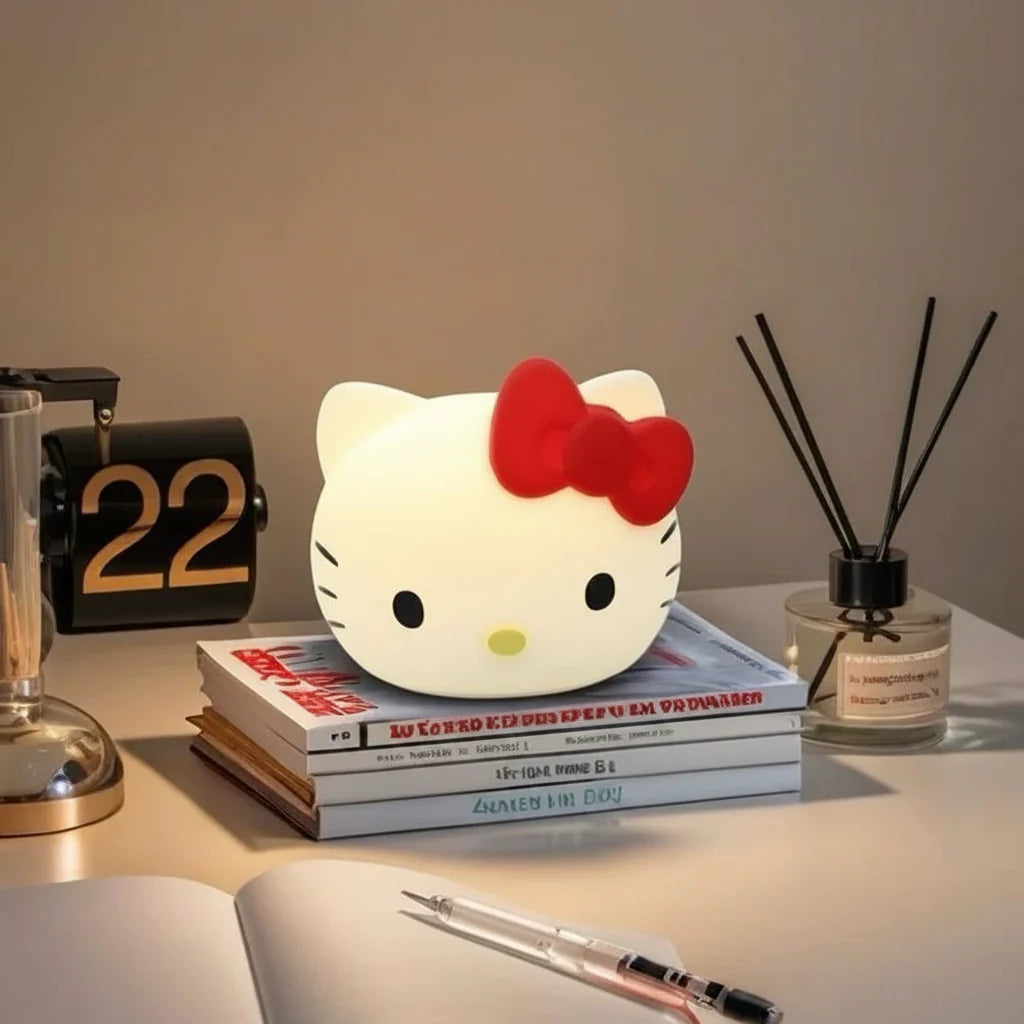 Cute Hello Kitty Face Silicone LED Night Light USB Rechargeable Touch Control Lamp