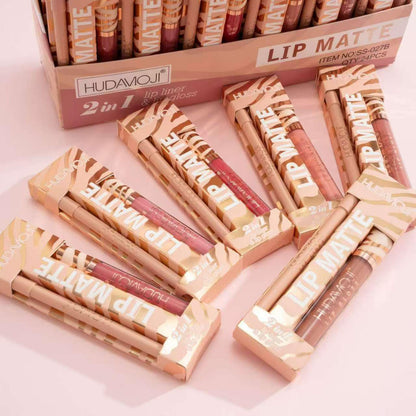 Hudamoji Lip Matte Lip Gloss Lip Liner 6pcs Set