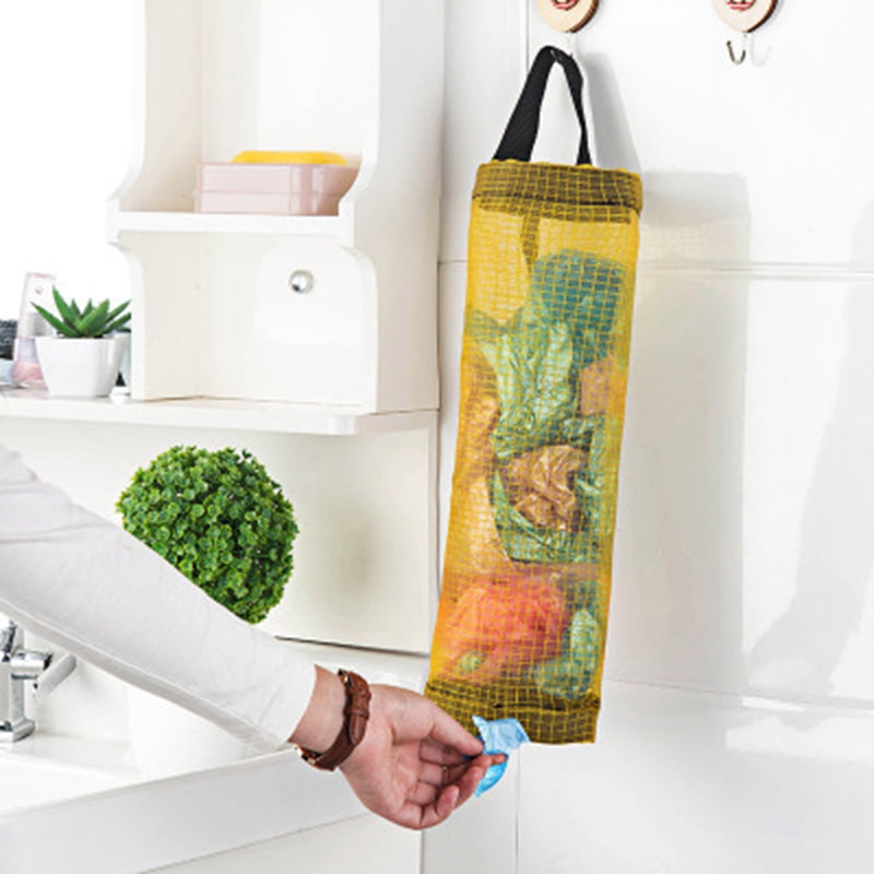 Hanging Mesh Grocery Bag Holder Storage Bag Dispenser