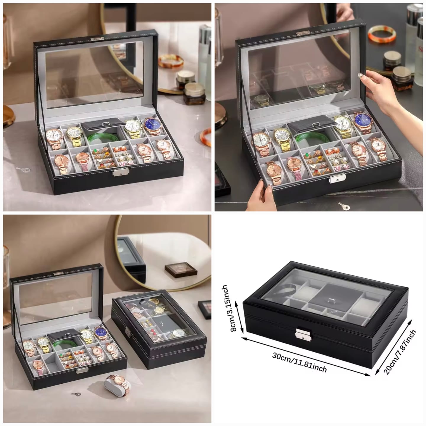 8 Slot PU Leather Watch + Ring Organizer Leather Watch Box With Lock System