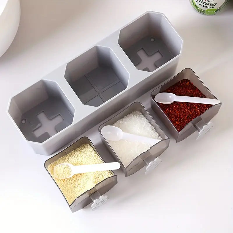 Wall Mounted Sticking 3 Portion Spice Box Spice Rack Organizer