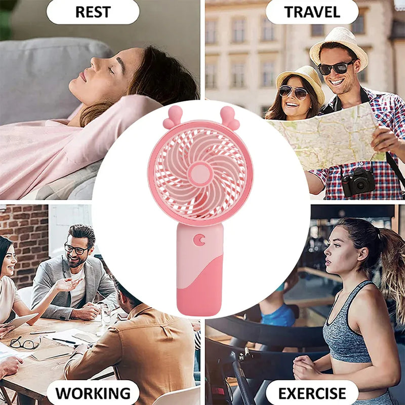 Portable Rechargeable Mini Cartoon Handy Moon Button Fan Three Gear Adjustable