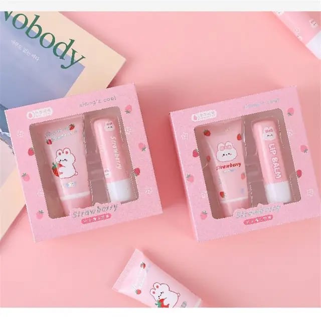 XIANG'z Cool Strawberry Bunny Moisturizing Set Moisturizing Lip Balm Hand Cream Set