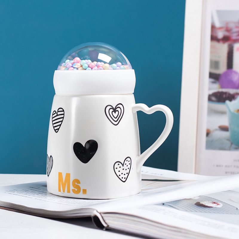 Mr Mrs Couple Ceramic Mug Set With Snow Ball Globe Lid 1542