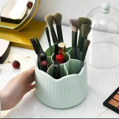 360 Degree Rotating Makeup Brush Holder Cosmetics Organizer With Lid for Vanity Multi-Functional Pen Holder Lipstick Storage Box