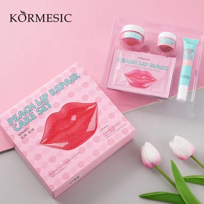 KORMESIC 4in1 Peach Lip Repair Care Lip Mask And Lip Scrub And Lip Balm Set