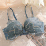 Beautygirl High Quality Cute Butterfly Embroidered Adjustable Straps Full Back Support Bra & Panty Set 8806 (Color Blue)