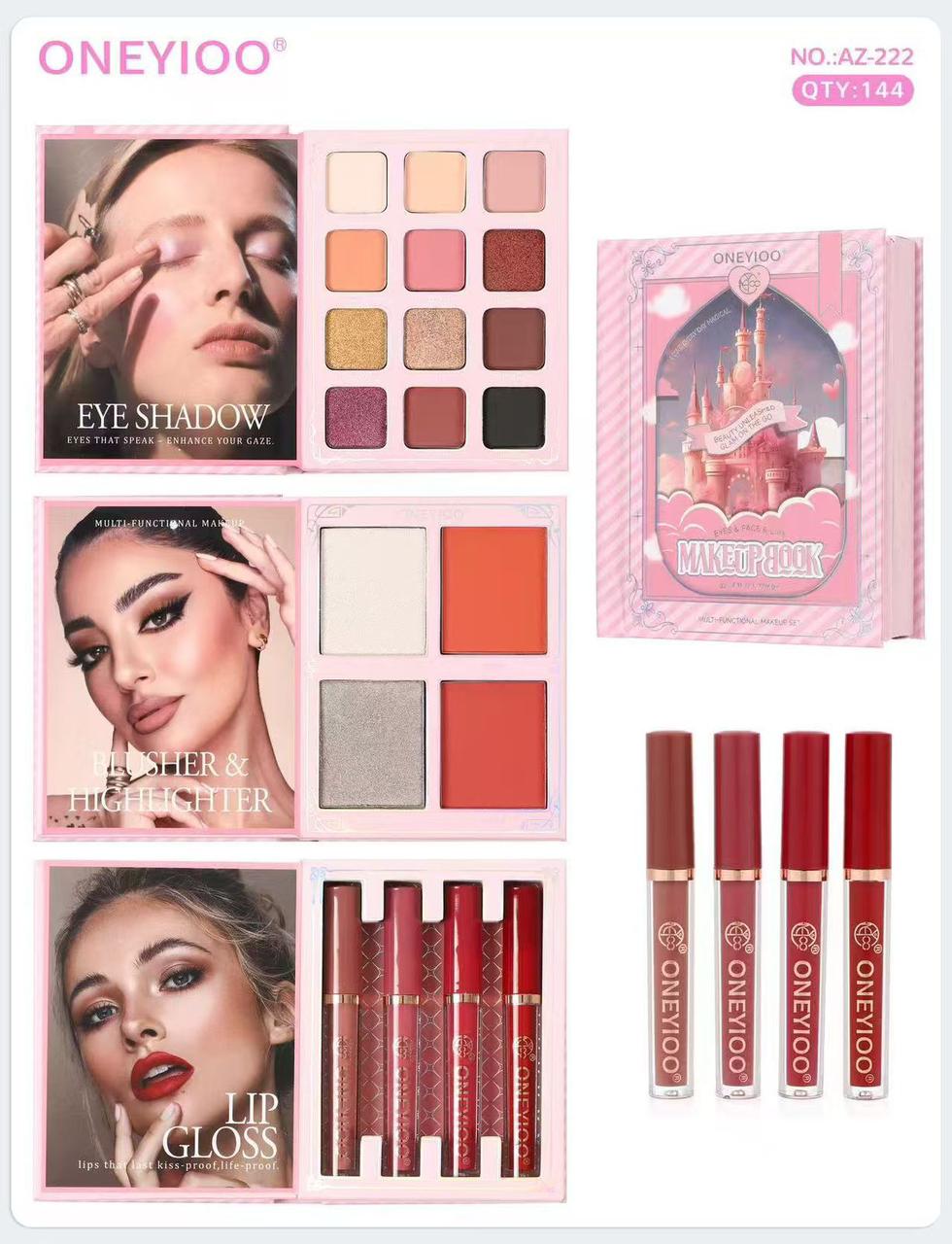 ONEYIOO Makeup Kit 12 Color Eyeshadow  2 Blushon 2 Highliter 4 Lipgloss Palette