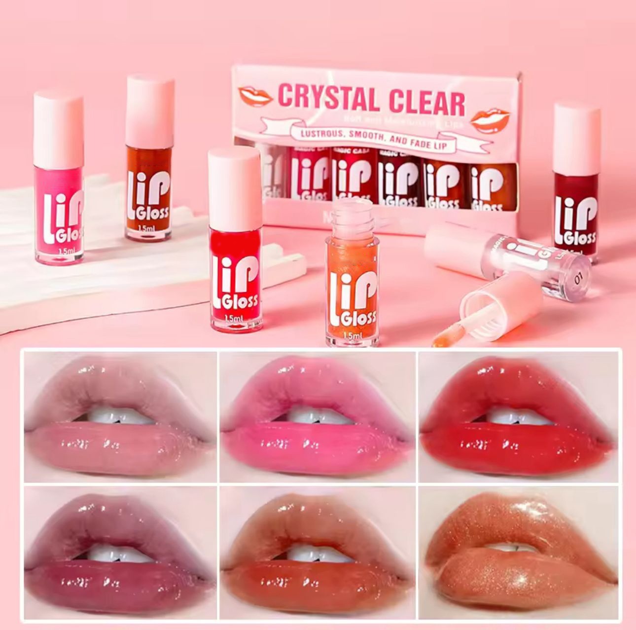 Huxia Beauty Crystal Clear Soft And Moisturizing Lip Oil 6pcs Lip Gloss Set